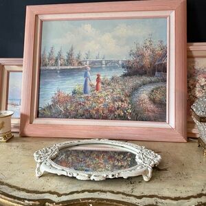 Framed Landscape Mom and Daughter Painting with Pink Frame